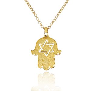חמסה זהב 14K עם שרשרת בעיצוב אישי - שרשרת שם ישראל