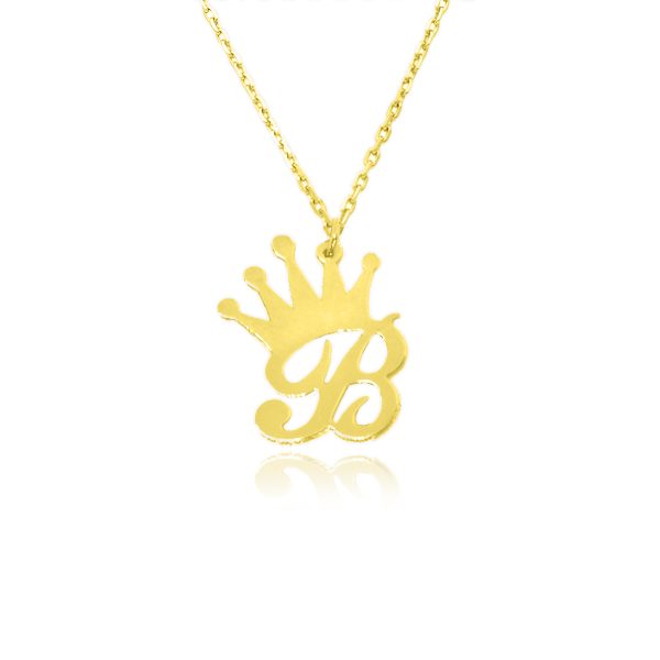 אות כסף עם כתר בעיצוב אישי b-crown-gold