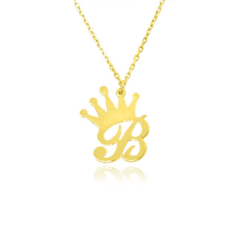 אות כסף עם כתר בעיצוב אישי b-crown-gold