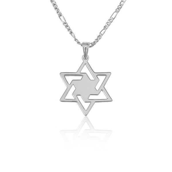 שרשרת מגן דוד ארץ ישראל כסף עם שרשרת פיגארו - שרשרת ישראל