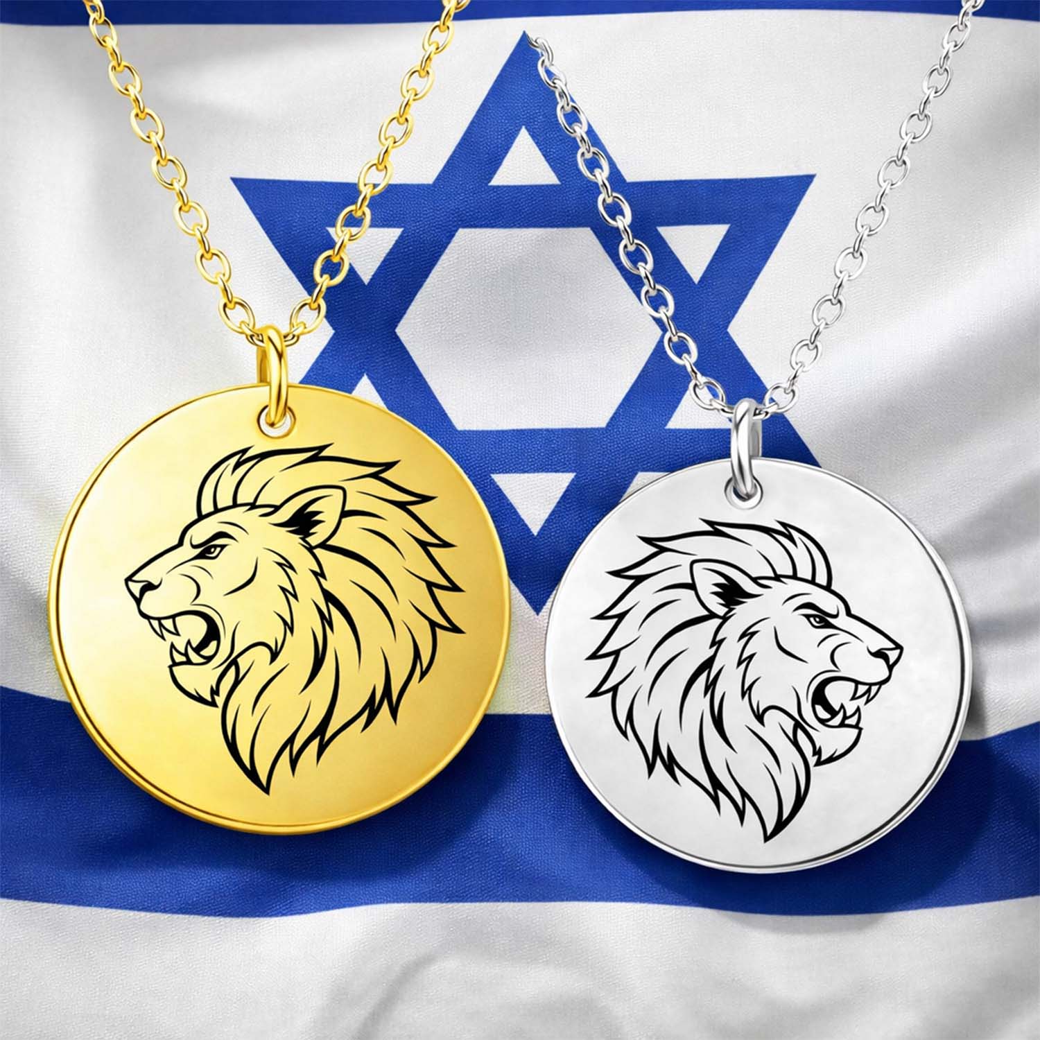 תליון שאגת האריה דגל ישראל זהב - שרשרת שם ישראל