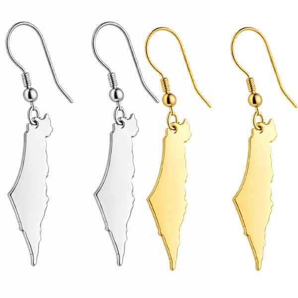 זוג עגילים כסף או ציפוי זהב מפת ארץ ישראל