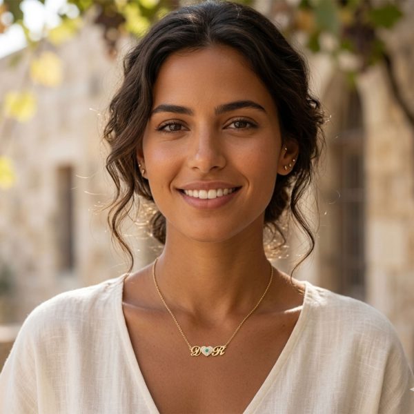 שרשרת אותיות ולב משובץ אבני חן - דוגמנית ישראלית