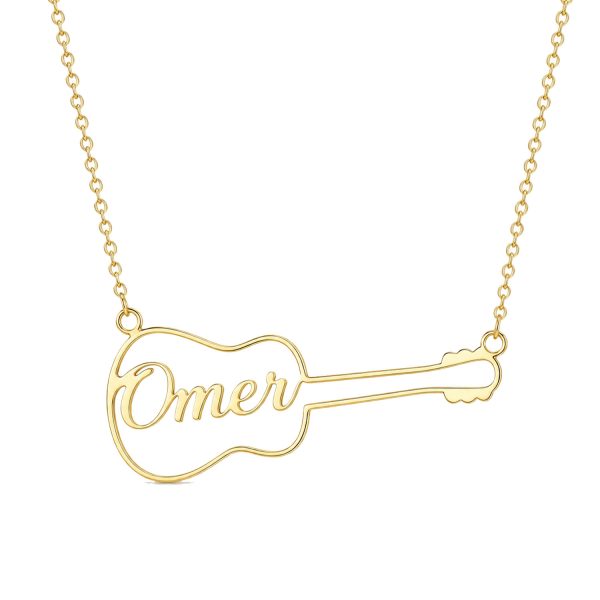 תליון גיטרה עם שם OMER בעיצוב אישי - שרשרת גיטרה