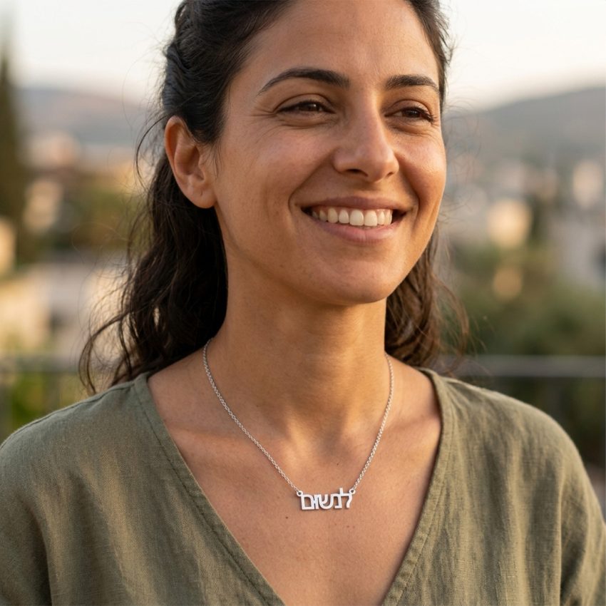 שרשרת עם שם לנשום על אישה יפה בעיצוב אישי - שרשרת שם ישראל