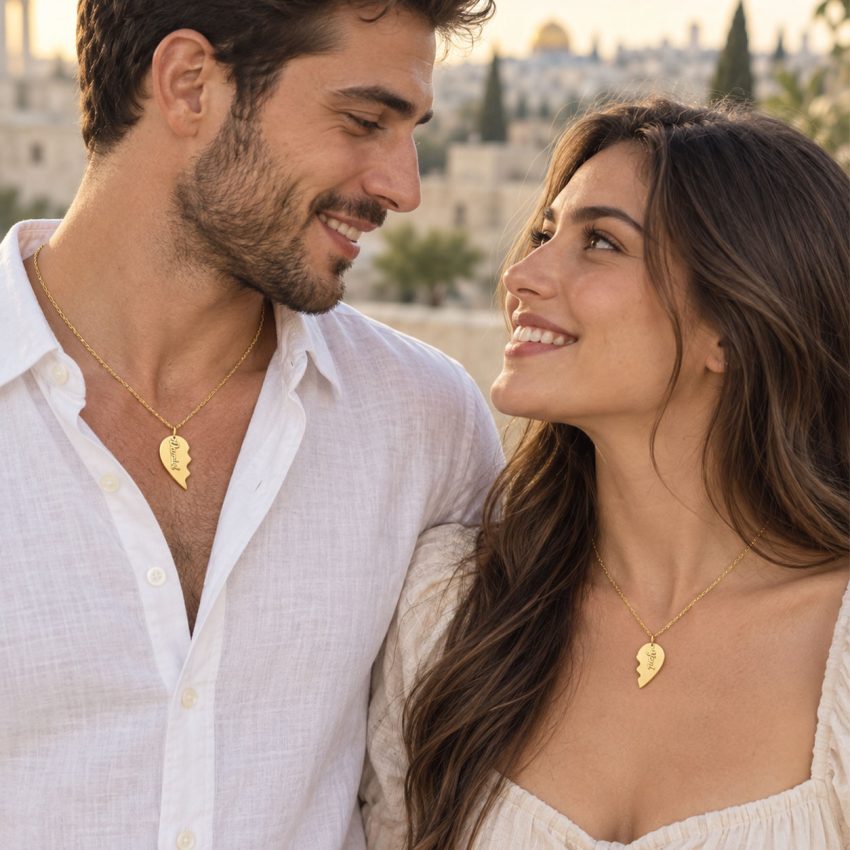 שרשרת לב חצוי לזוגות עם שמות בעיצוב אישי