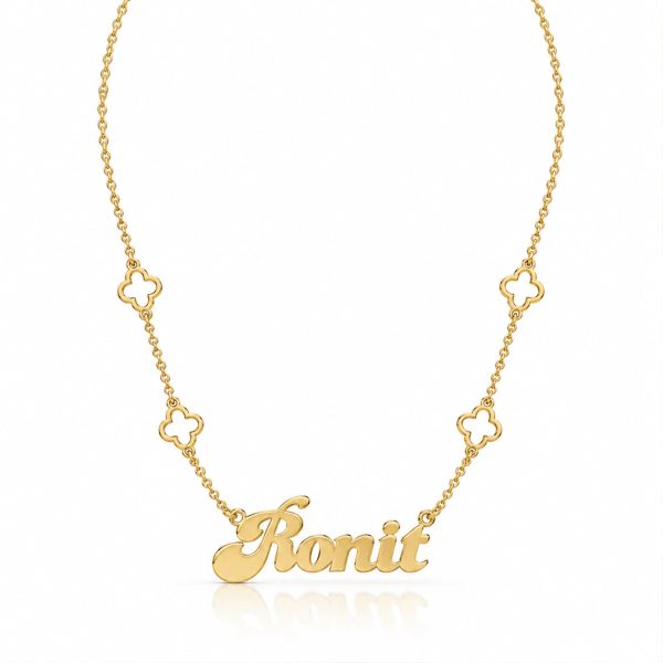 שרשרת שם באנגלית RONIT עם תלתן בעיצוב אישי - שרשרת שם ישראל
